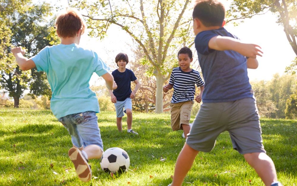 young boys playing soccer